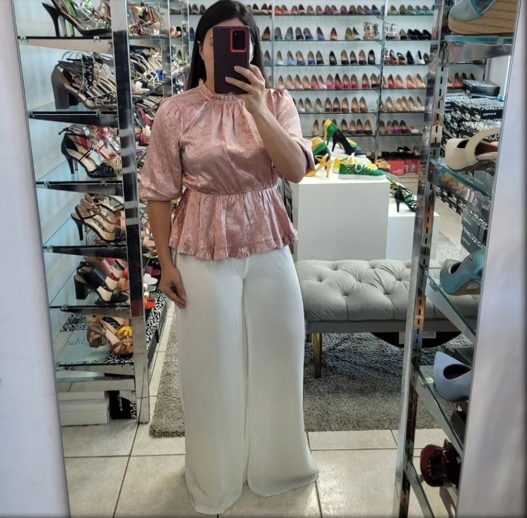 TOP SATIN MANGA CORTA BLUSH