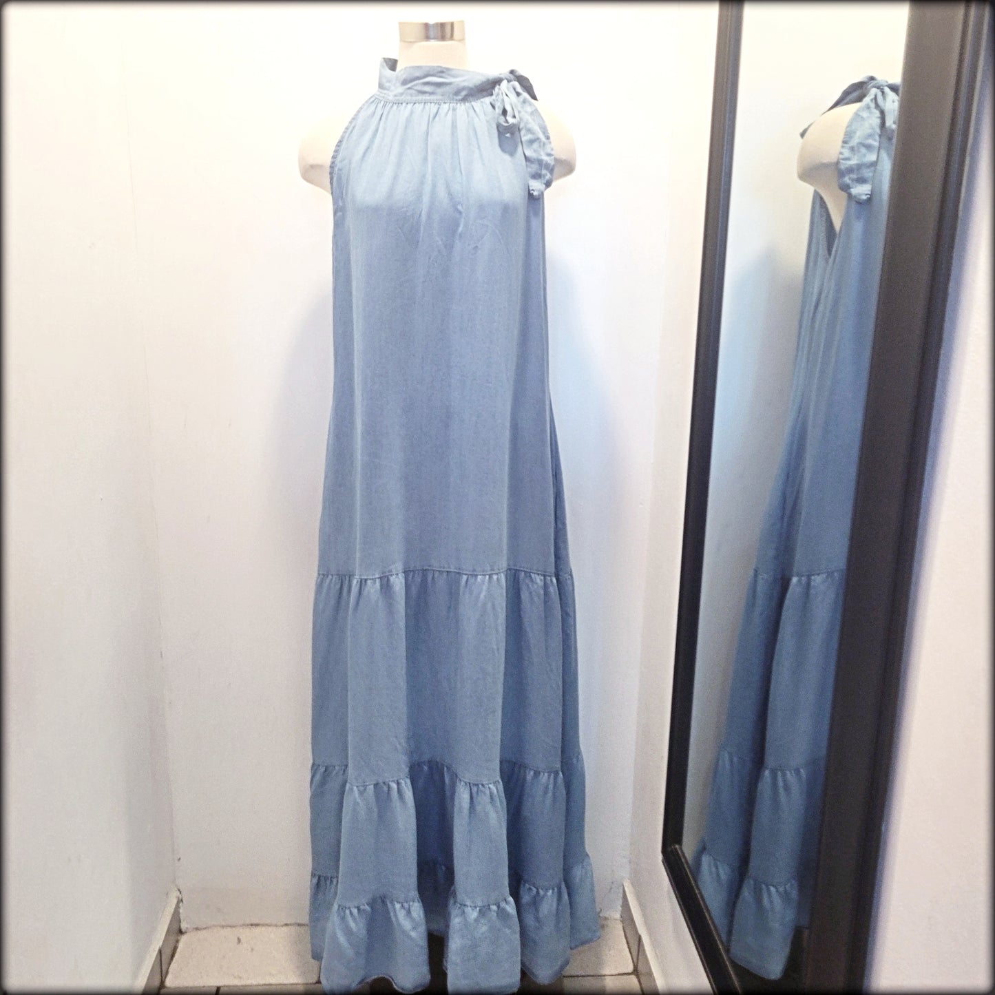 VESTIDO LARGO MADE IN ITALY HALTER 100% TENCEL