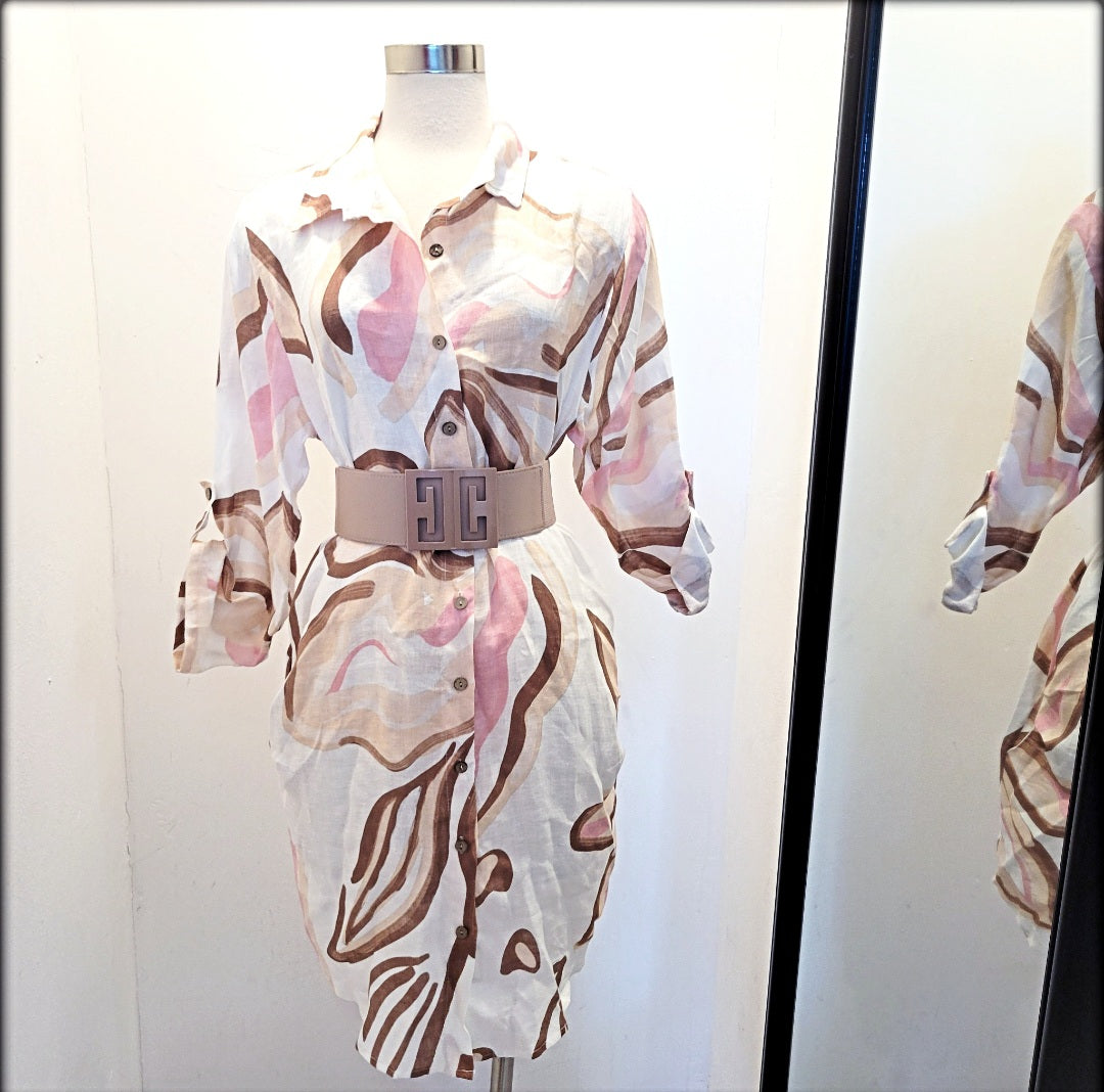 Vestido Estampado Made In Italy 100% Lino