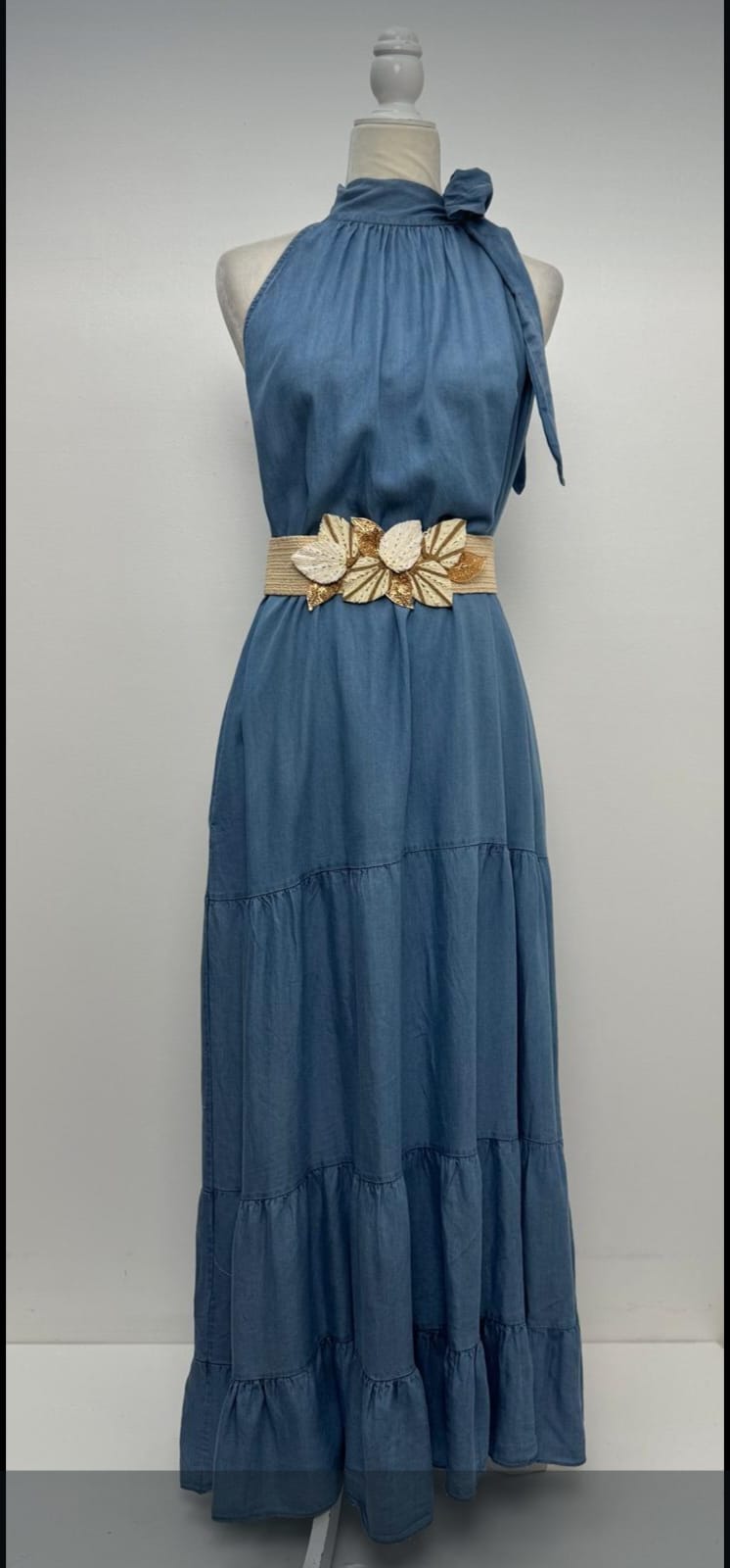 VESTIDO LARGO MADE IN ITALY HALTER 100% TENCEL