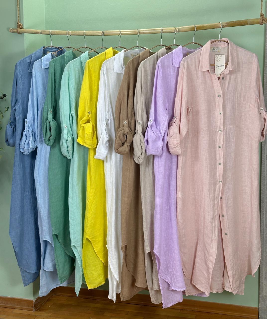 Vestido Largo 100% Lino Onesize Made in Italy