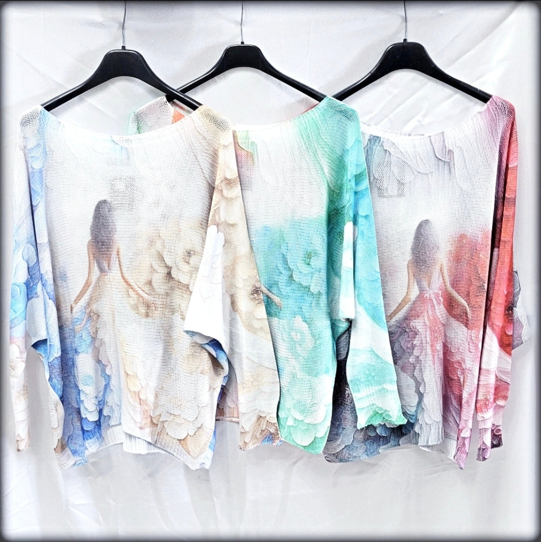 Blusa Manga Larga Made In Italy Estampada 50% Polyester 50% Cotton