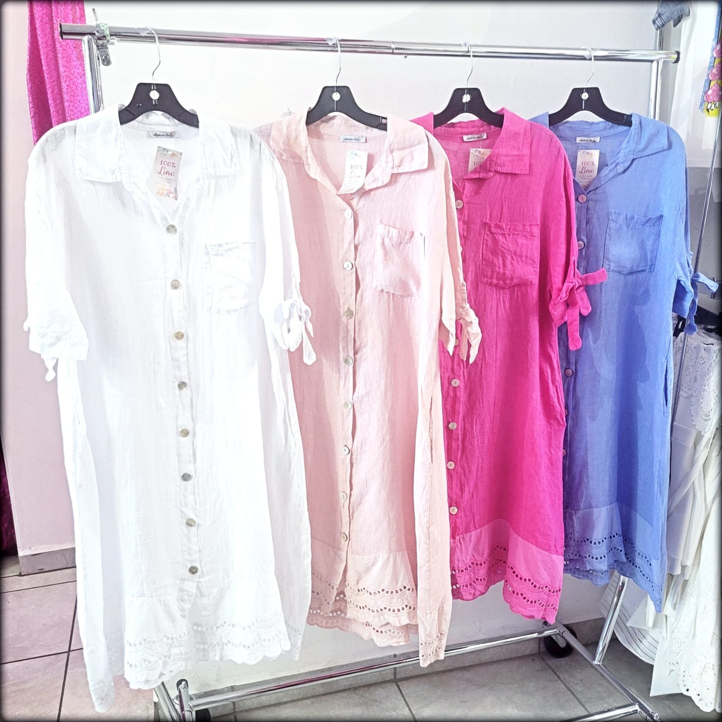 VESTIDO LARGO MADE IN ITALY 100% LINO