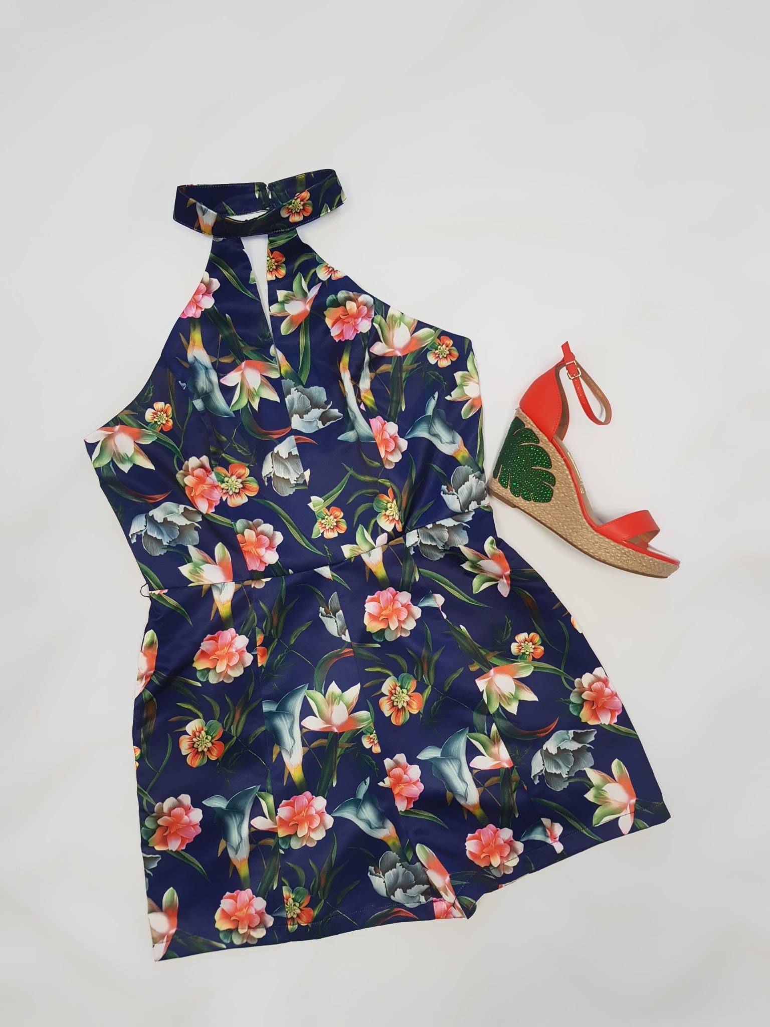 ROMPER AZUL MARINO FLOREADO SATIN