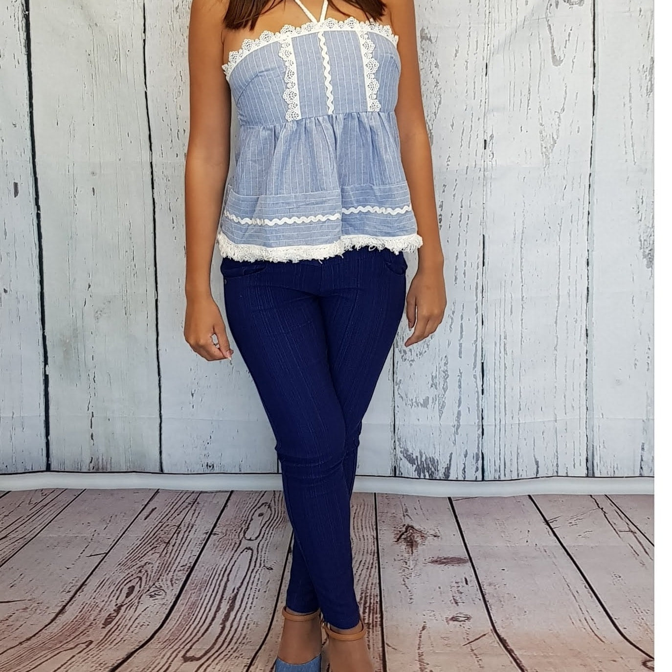 BLUSA STRAPLES CON CORDON Y RAYAS