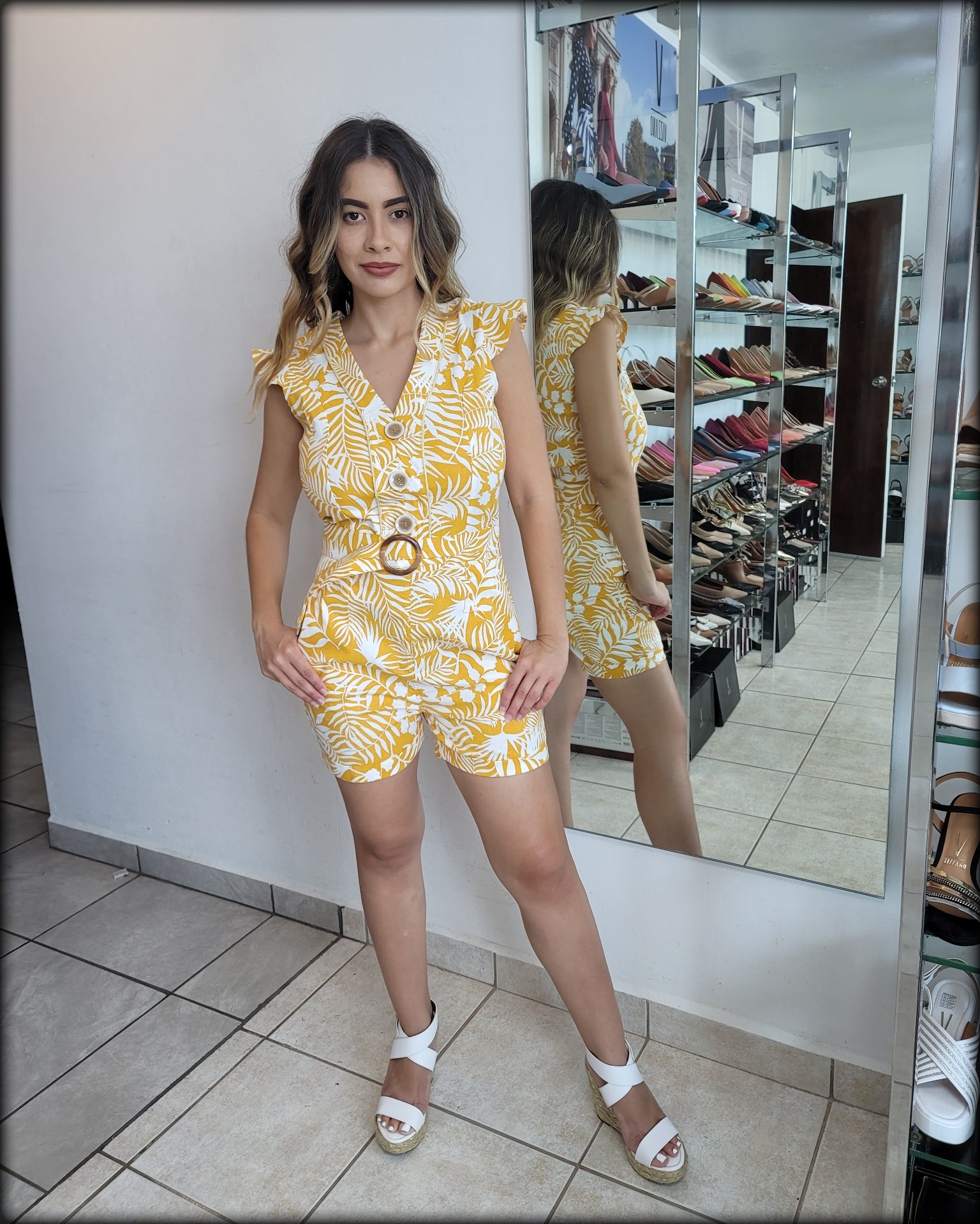 ROMPER BLANCO CON PALMERAS BLANCA /CORREA