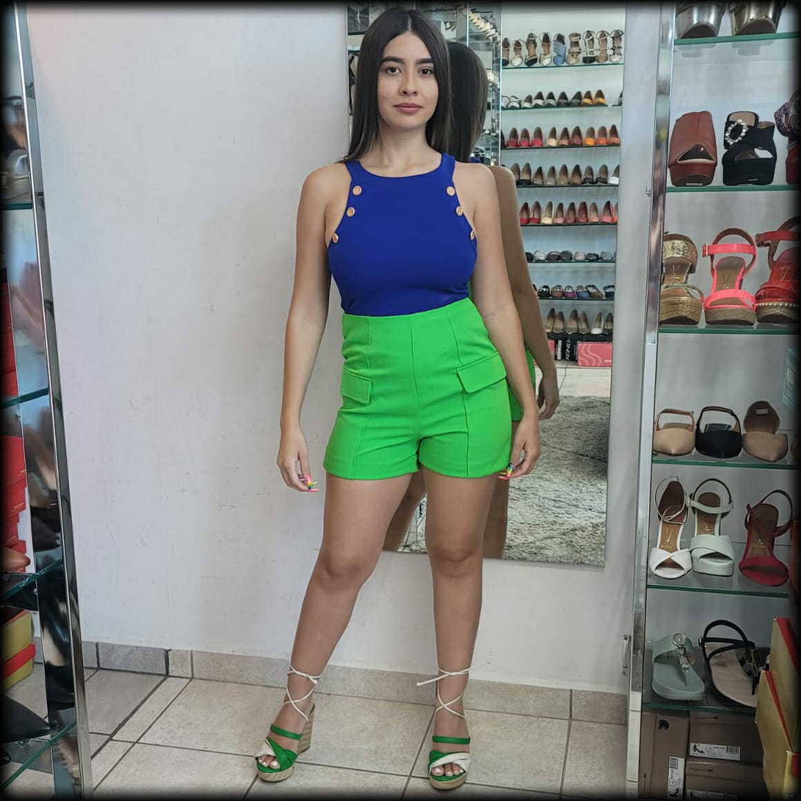 Pantalon Corto Verde Corte Alto