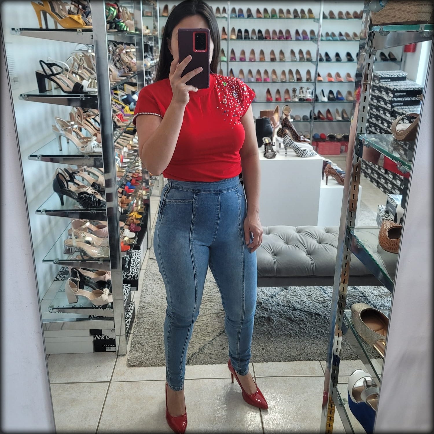 BLUSA ROJA RHINESTONE