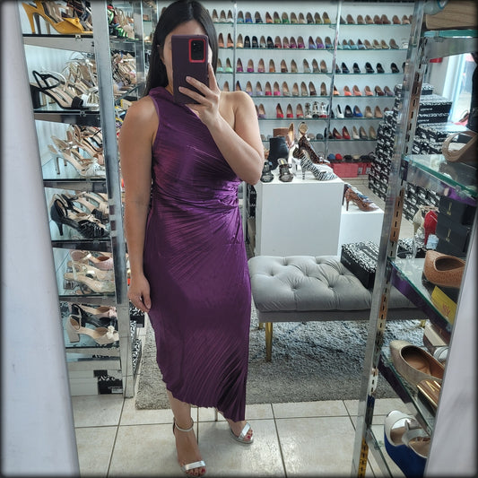 VESTIDO ASIMETRICO PLISADO VIOLETA