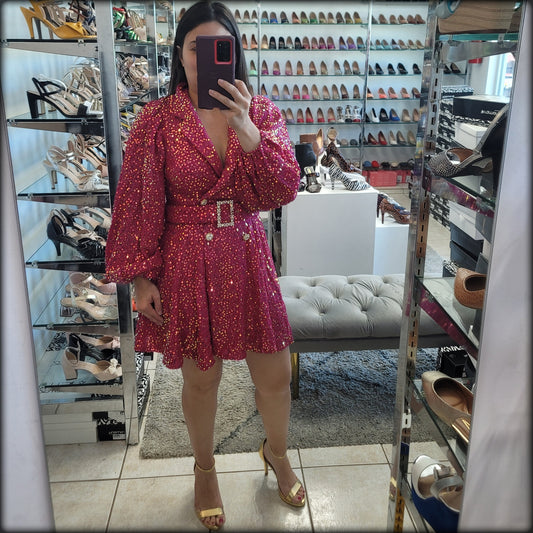 VESTIDO FUCSIA SEQUIN MANGA LARGA