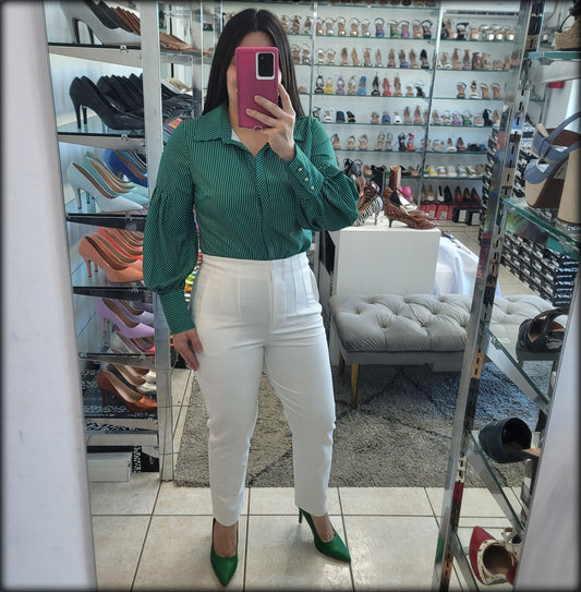 BLUSA MANGA LARGA RAYAS VERDE