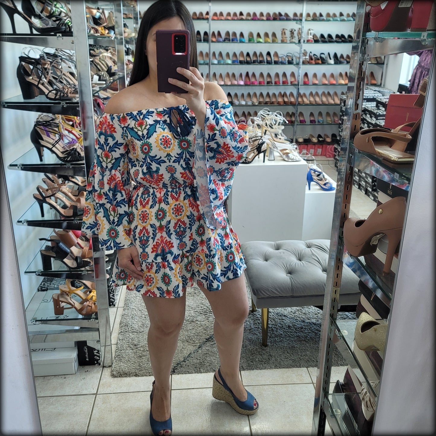 ROMPER ESTAMPADO TROPICAL MANGA LARGA OFF SHOULDER