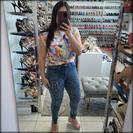 BLUSA MANGA CORTA ESTAMPADO CARAS