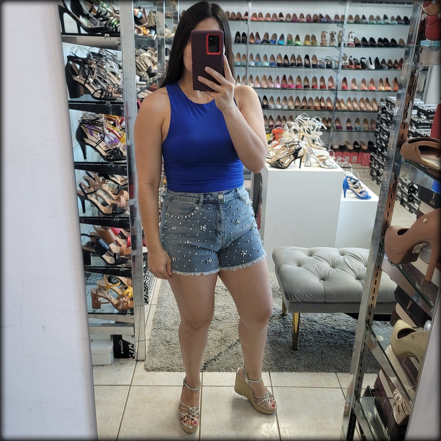 PANTALON CORTO RHINESTONE Y PERLAS