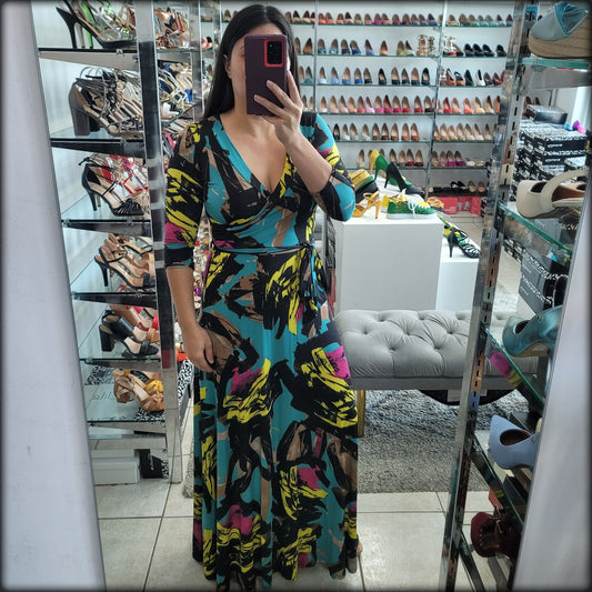 MAXIDRESS ESTAMPADO TEAL FUCSIA