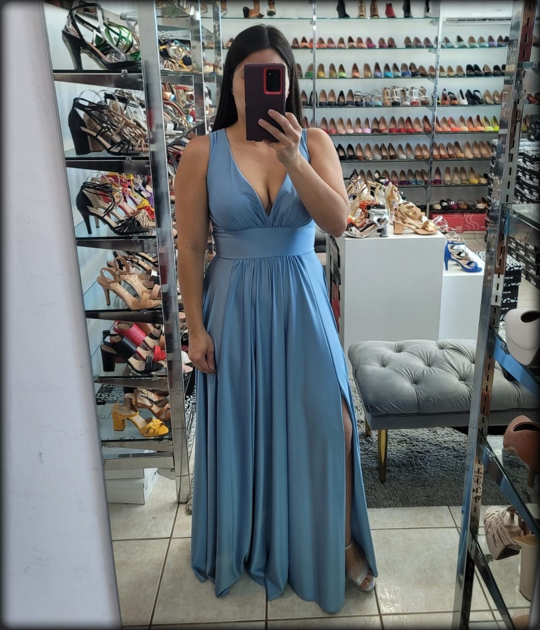 VESTIDO LARGO AZUL CELESTE SIN MANGA