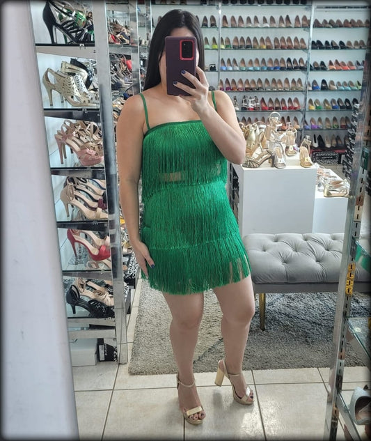 SET CROP TOP Y FALDA FRINGE VERDE