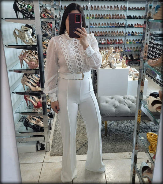 JUMPSUIT MANGA LARGA BLANCO CON CORREA