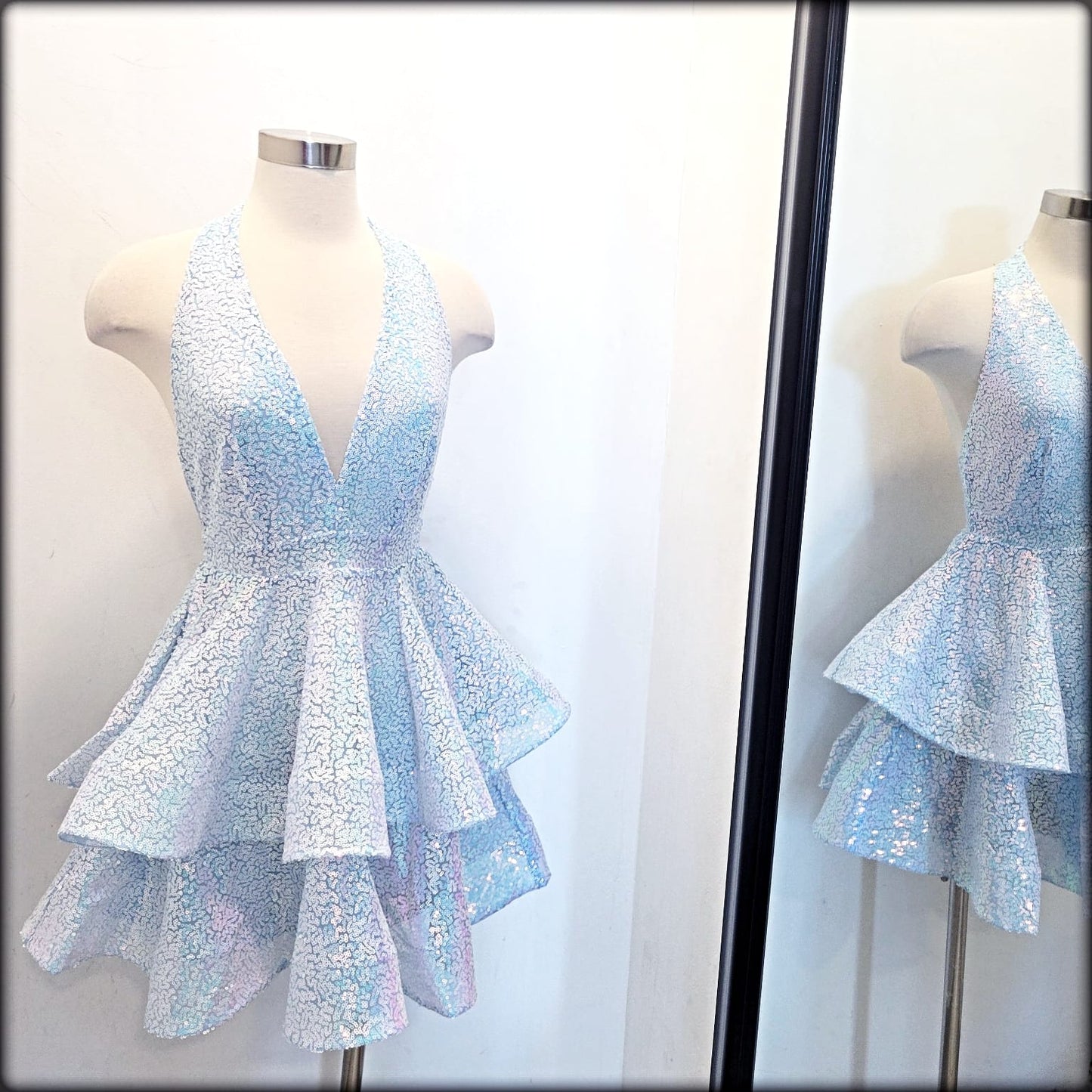 VESTIDO CORTO PEPLUM SEQUIN ICE BLUE