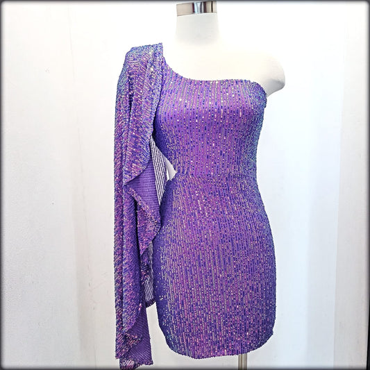 VESTIDO CORTO ONE SHOULDER SEQUIN VIOLETA