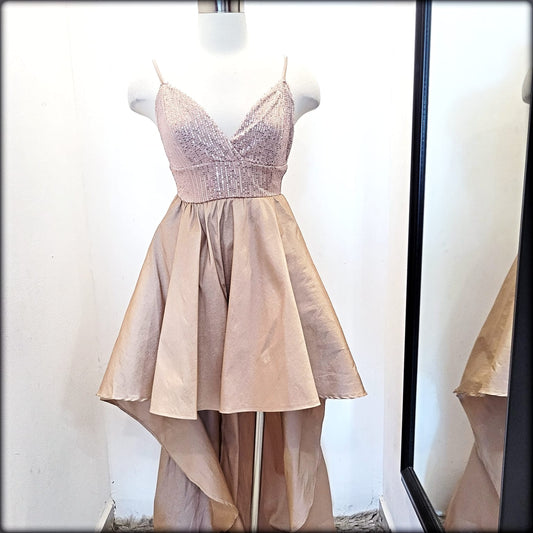 VESTIDO HI LO SEQUIN TAUPE