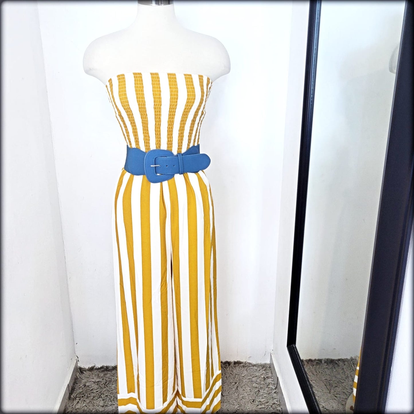 JUMPSUIT STRAPLEES RAYAS AMARILLO BLANCO