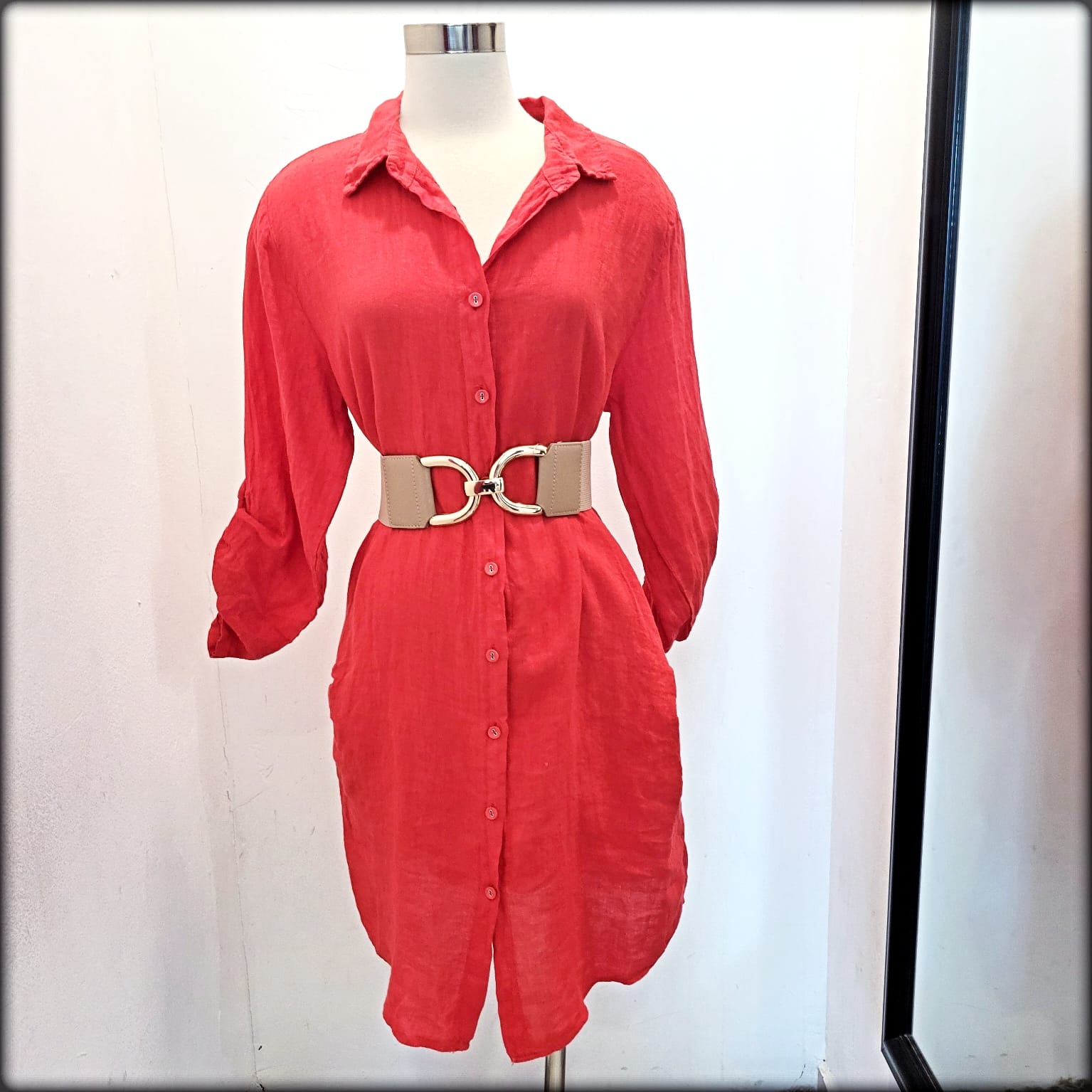 Vestido Corto 100% Lino Made in Italy solido