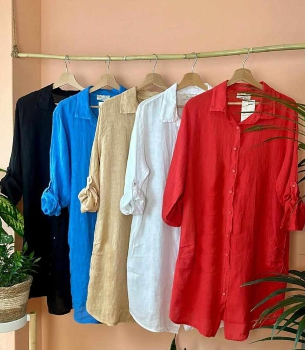 Vestido Corto 100% Lino Made in Italy solido
