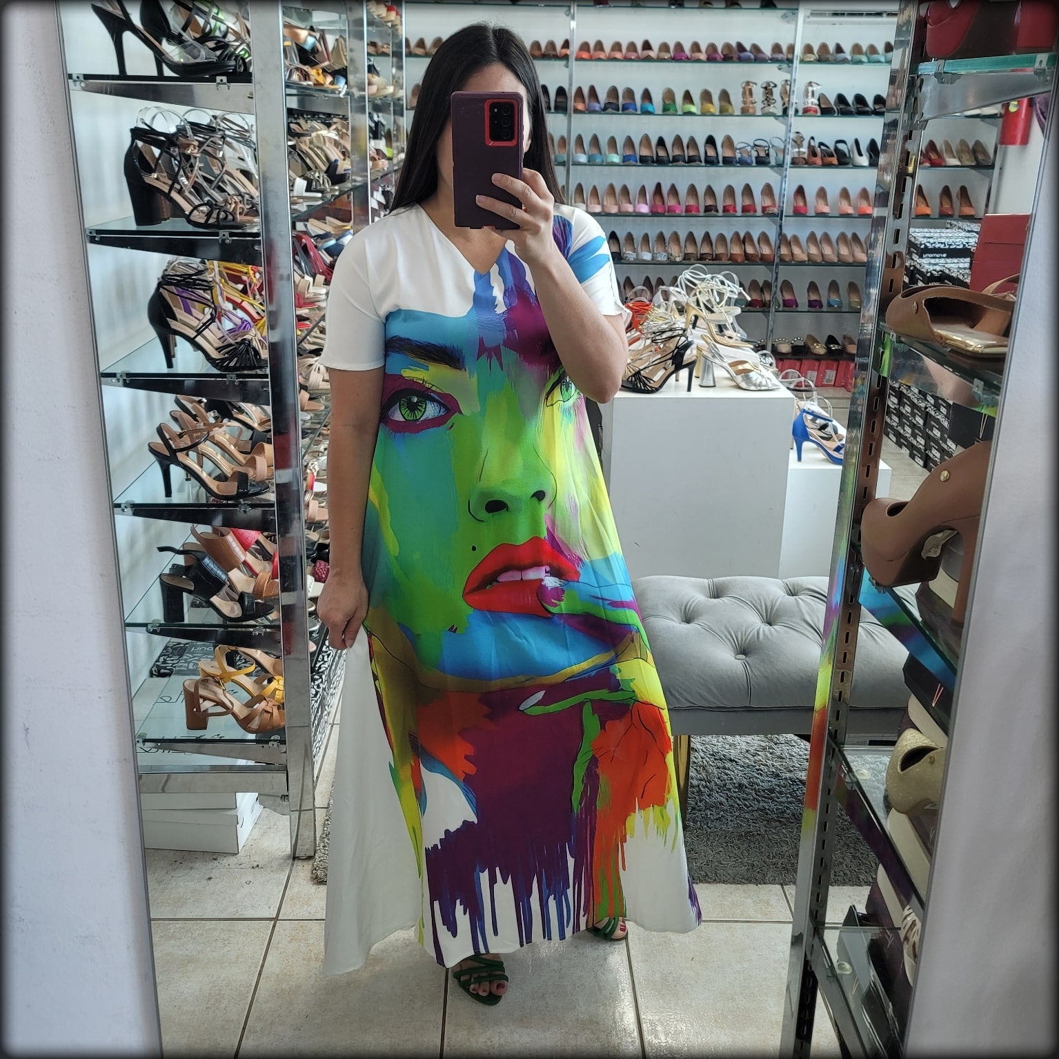 VESTIDO LARGO ESTAMPADO CARAS
