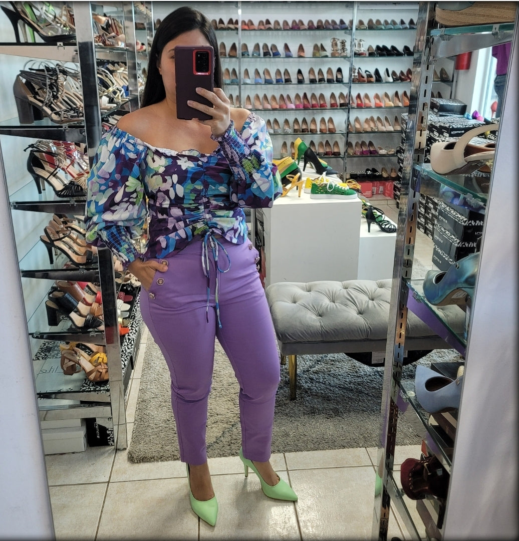 BLUSA ESTAMNPADO VIOLETA OFF SHOULDER