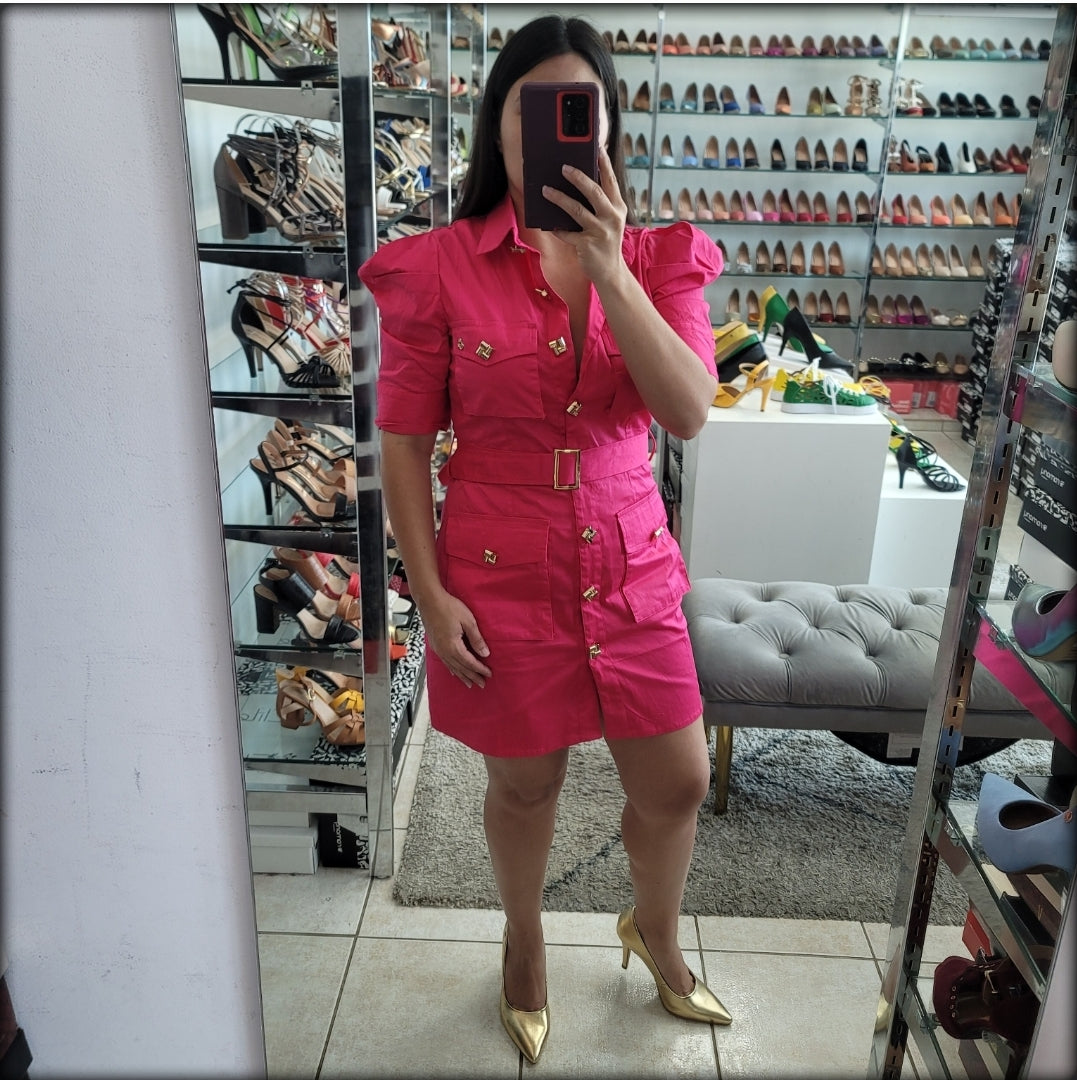 VESTIDO CORTO ROSA MANGA CORTA