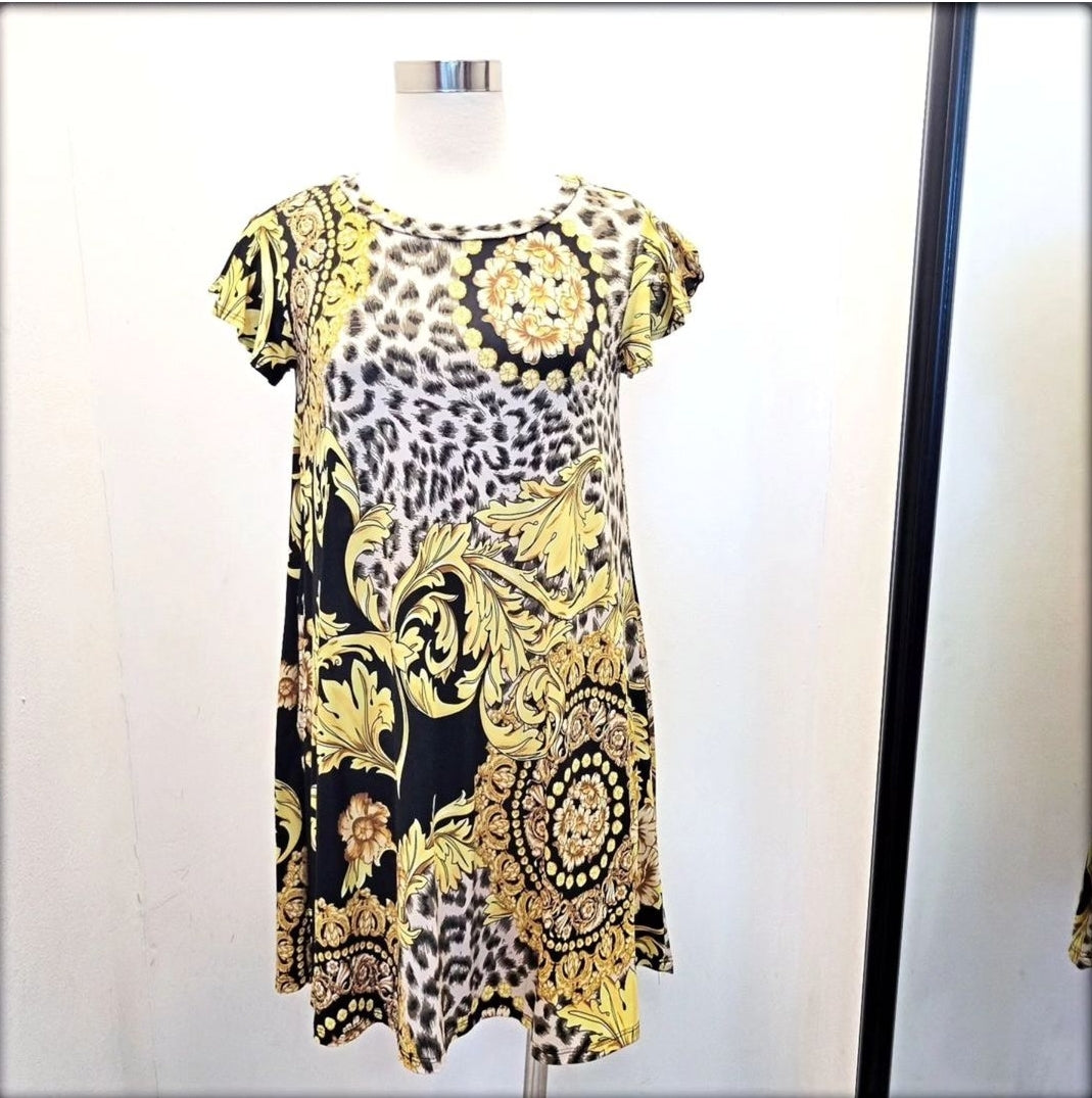VESTIDO CORTO MANGA CORTA ESTAMPADO CADENAS