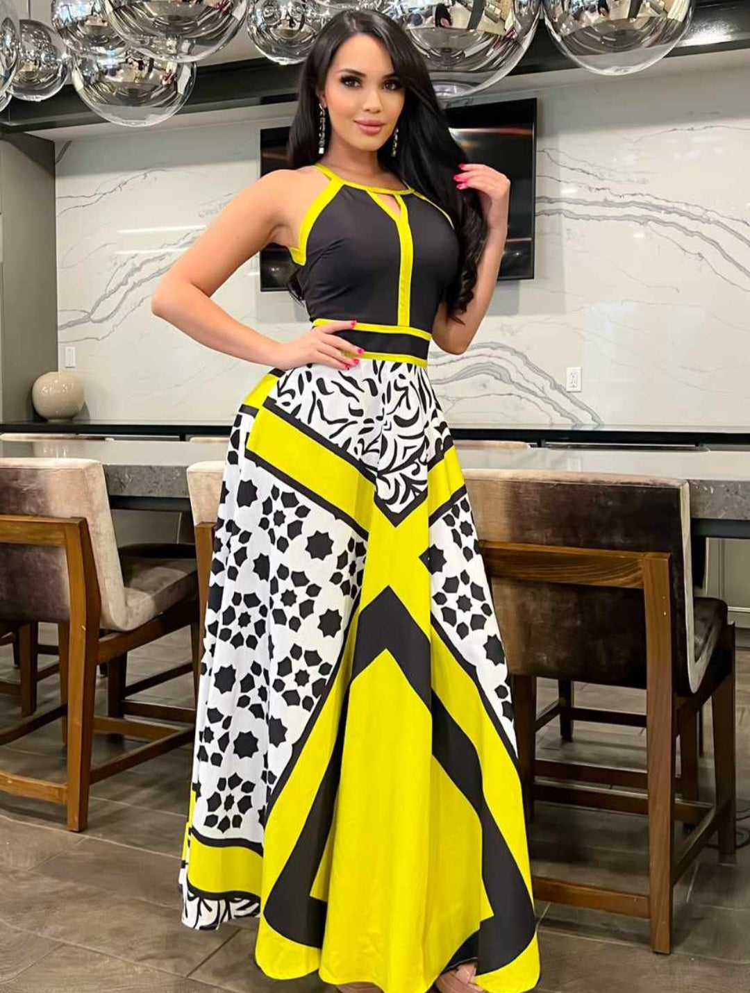 MAXI DRESS ESTAMPADO LIMA NEGRO