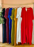 Jumpsuit Made In Italy 100% Lino con Manga
