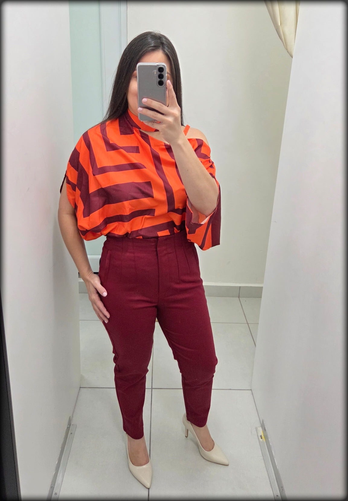 Blusa Estampado Naranja Vino