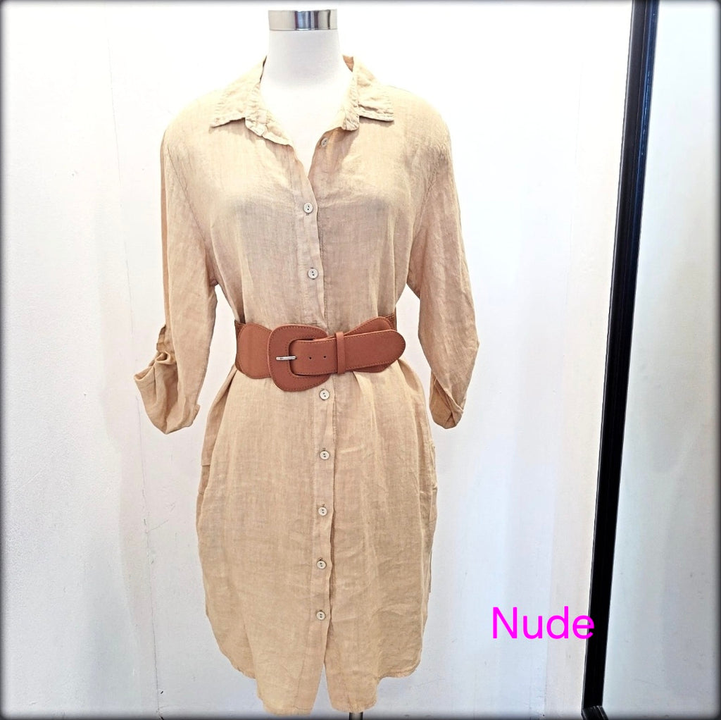 Vestido Corto 100% Lino Made in Italy solido