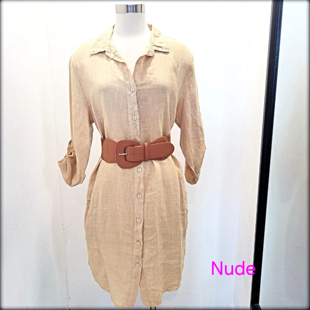 Vestido Corto 100% Lino Made in Italy solido