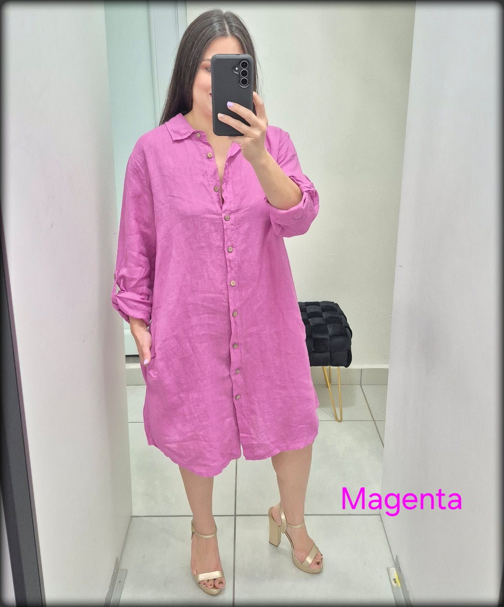 Vestido Corto 100% Lino Made in Italy solido