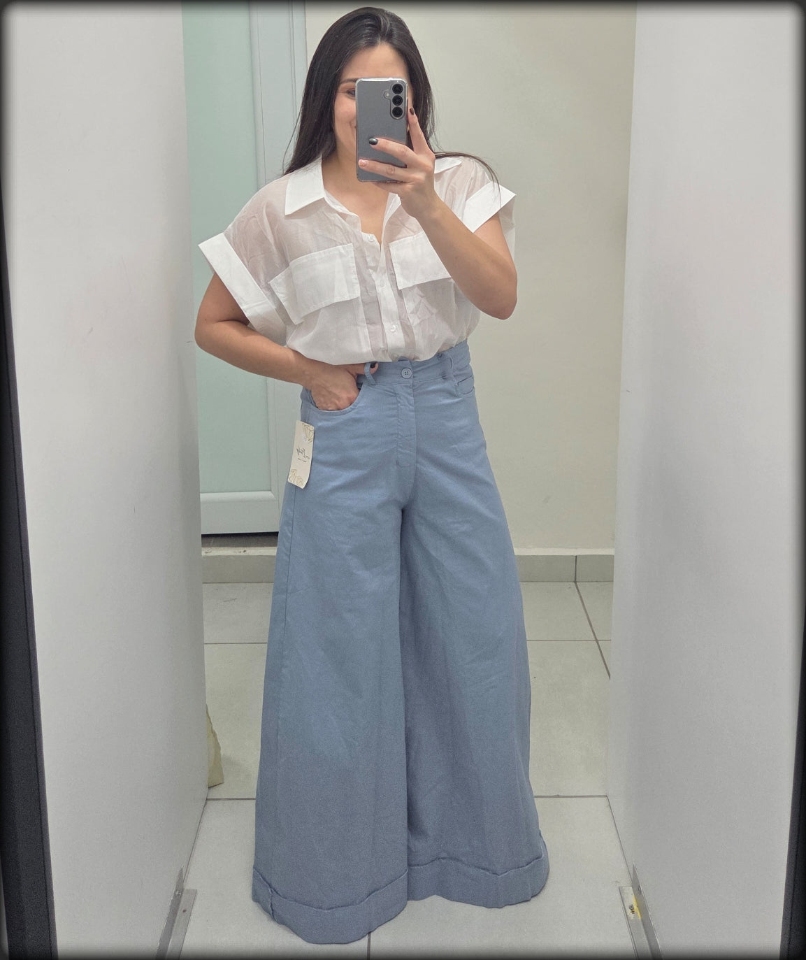 Blusa Made In Italy Manga Corta Bolsillos 86% Tencel 15% Polyester