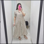 Vestido Largo Made In Italy 100% Lino Camisero