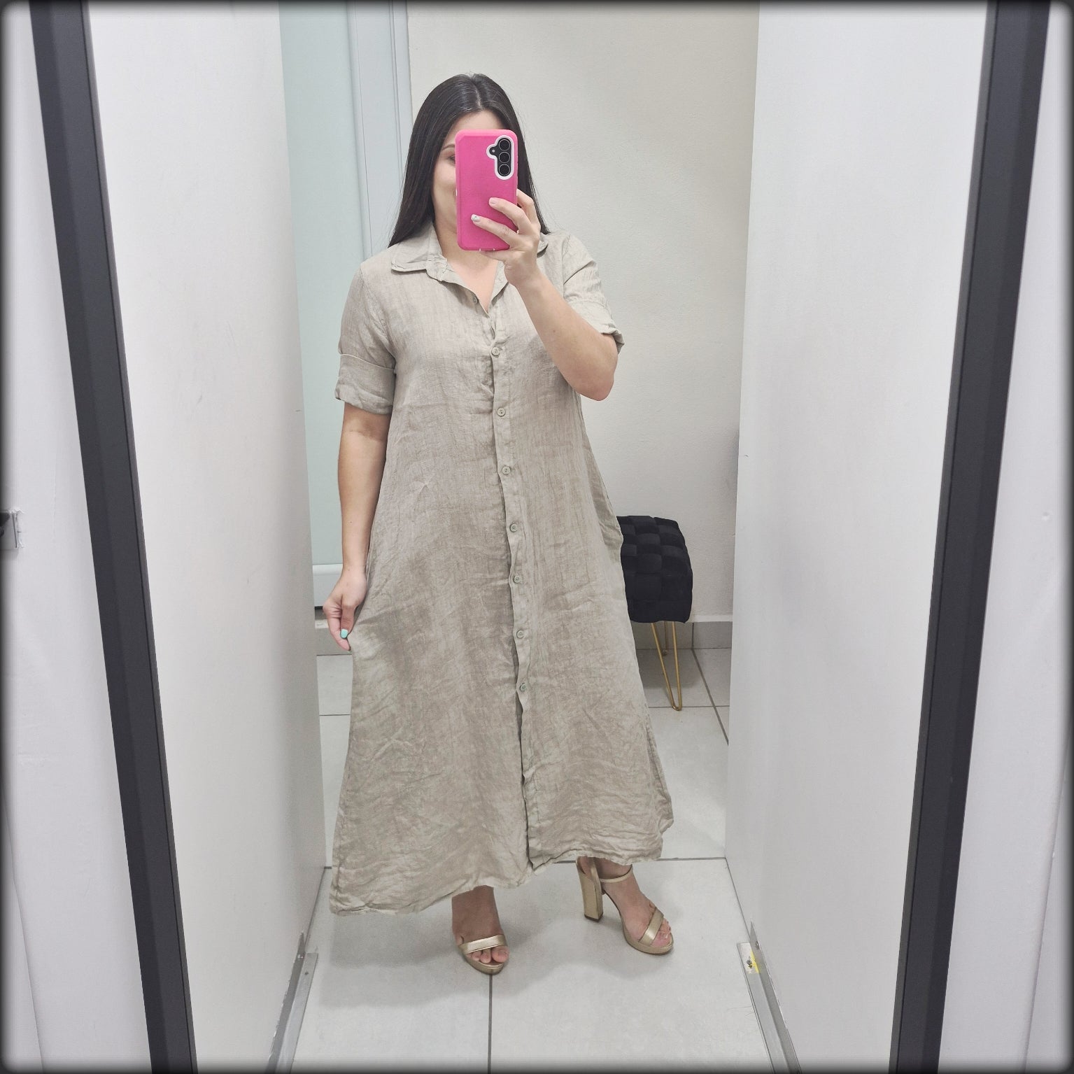 Vestido Largo Made In Italy 100% Lino Camisero