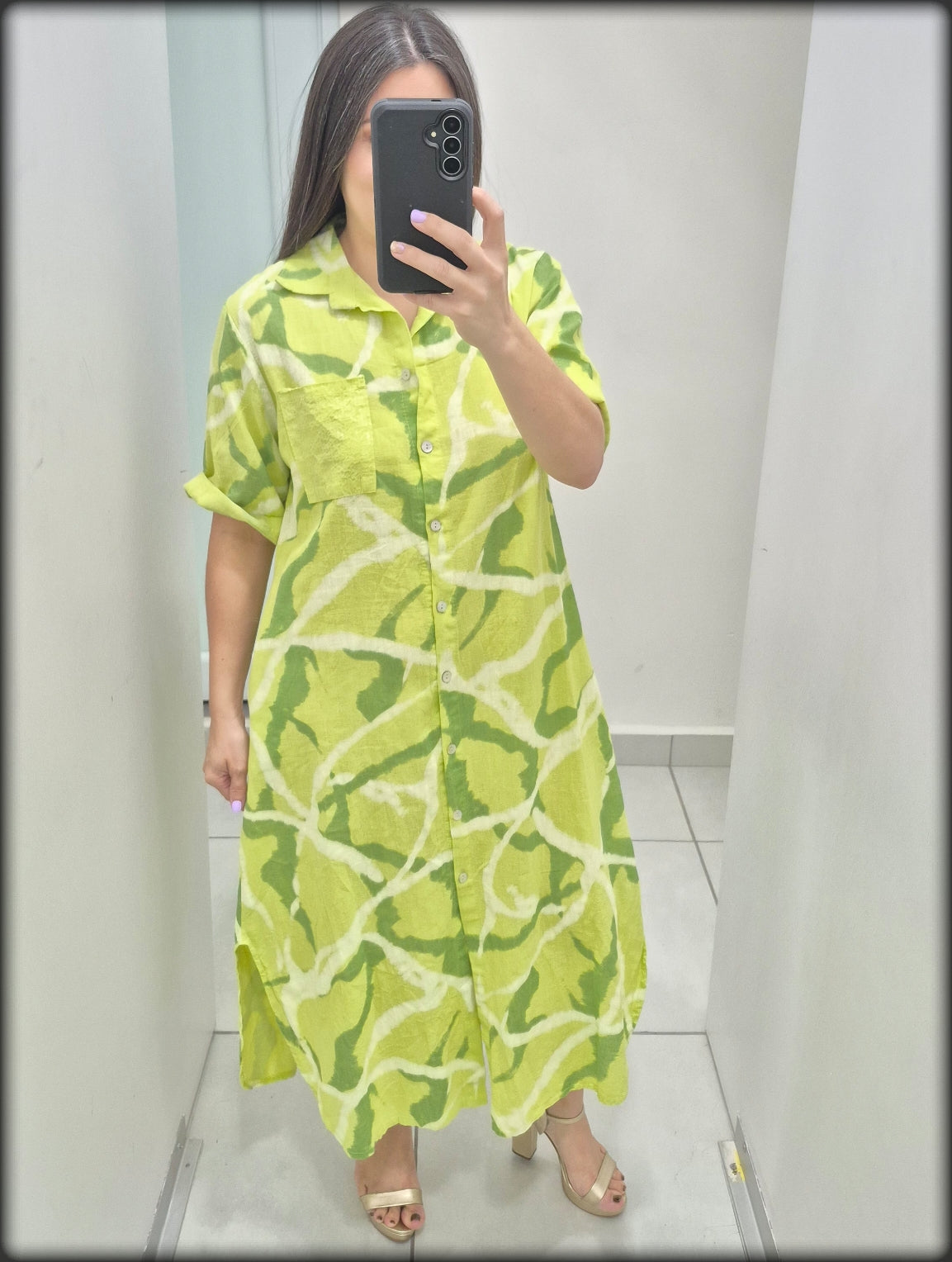 Vestido Largo Made In Italy Estampado 100% Lino