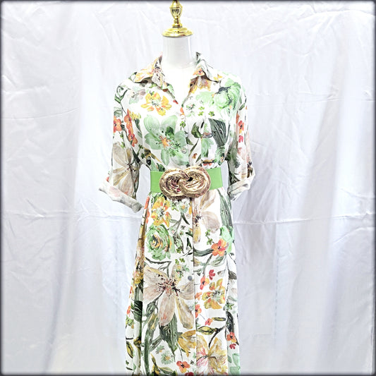 Vestido Largo Made In Italy 100% Lino Estampado