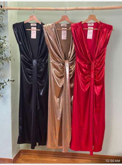 Vestido Largo Drapeado Made In Italy 95% Polyester 5% Elastano