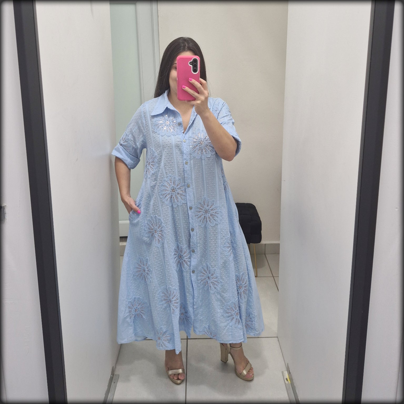 Vestido Largo Made In Italy Bordado 100% Algodon