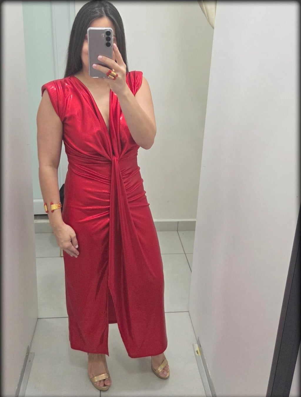 Vestido Largo Drapeado Made In Italy 95% Polyester 5% Elastano