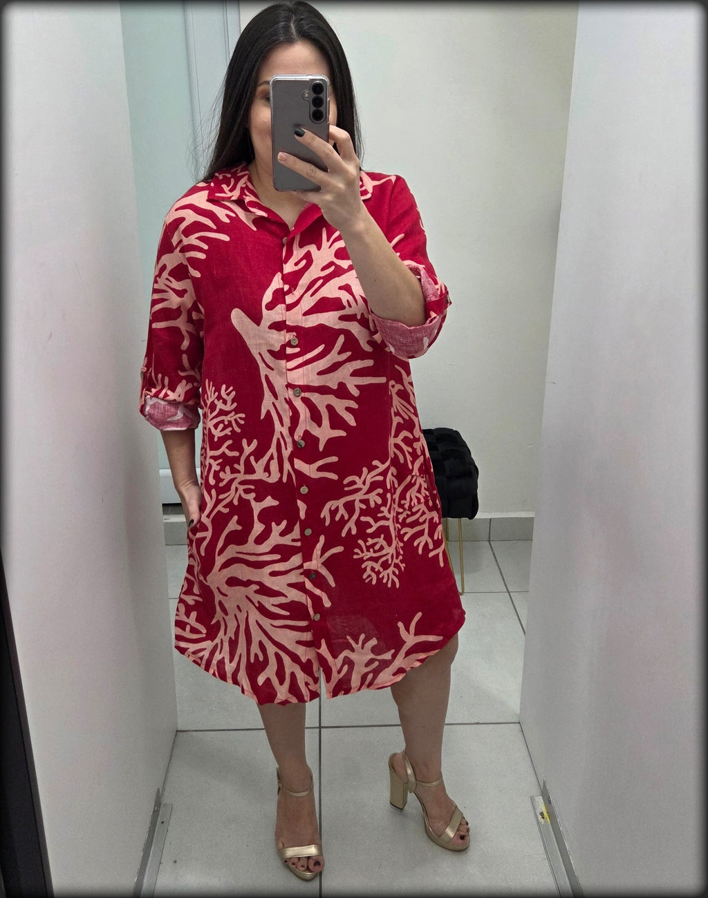 Vestido Corto Estampado Made In Italy 100% Lino