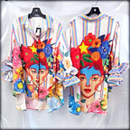Blusa Made In Italy Estampado Frida Manga Volantes 80% Polyester 20% Lino