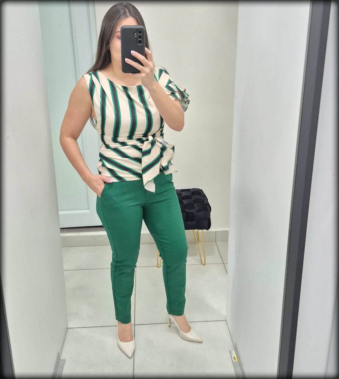 BLUSA DE IVORY DE RAYAS ROJAS O VERDES
