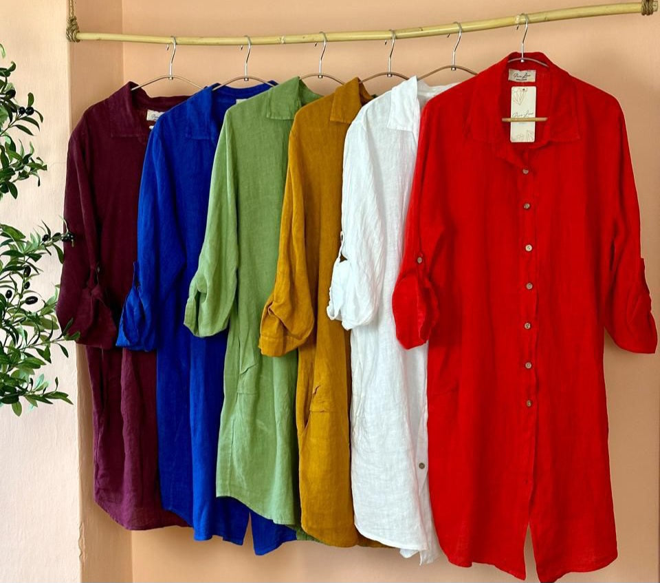Vestido Corto 100% Lino Made in Italy solido